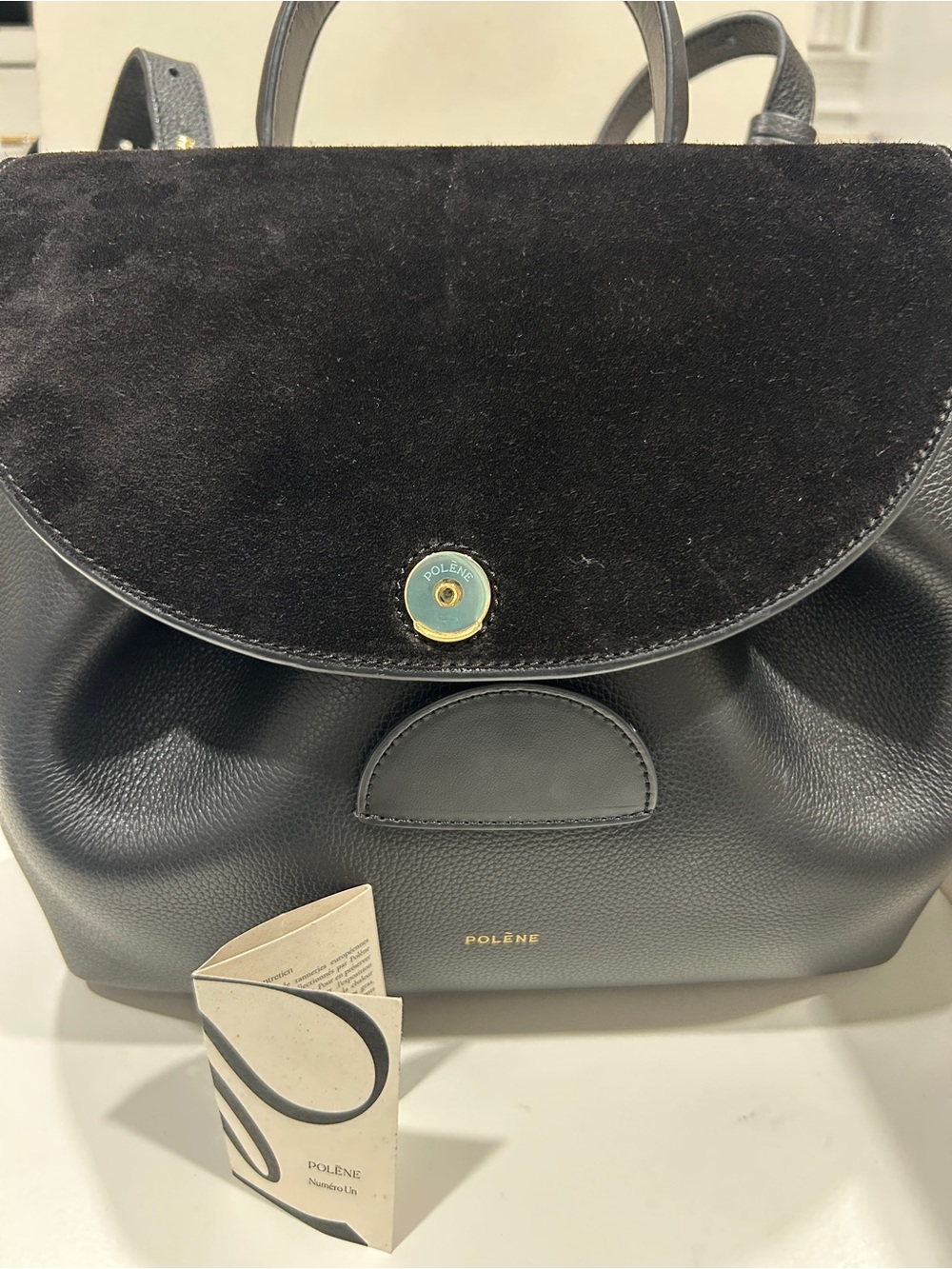 Polène Black Leather & Suede Numero Un Noir Grande